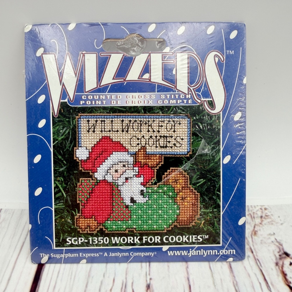 Janlynn Wizzers Santa Will Work For Cookies Cross Stitch Kit SGP-1350 Vintage